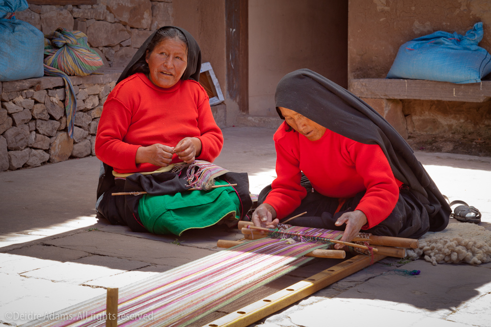American Indian women's headscarves- local-Taquilean-women-weavers-demonstration-Titicaca-Peru.jpg
