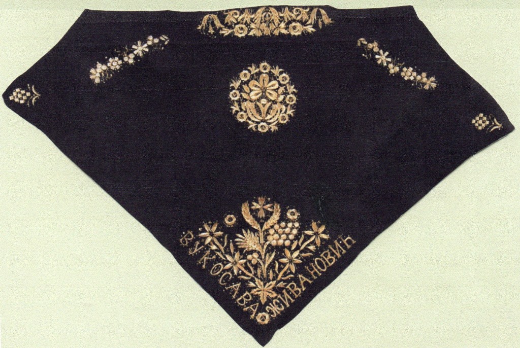 Headcover woman identity Vojvodina upper-silk-satin-headscarf-gold-embroidery-signed-owner-Vukosava-Živković-after-wedding-Laćarak-Srem-1907-EOMV-inv.no-2470.jpg
